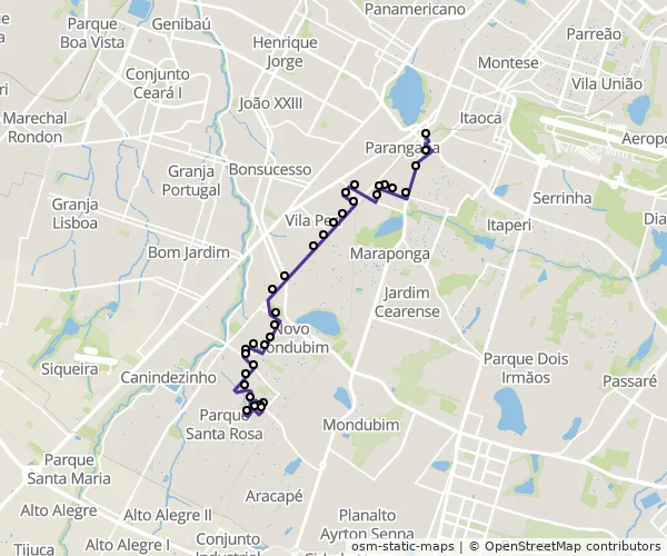 Mapa do itinerário da linha