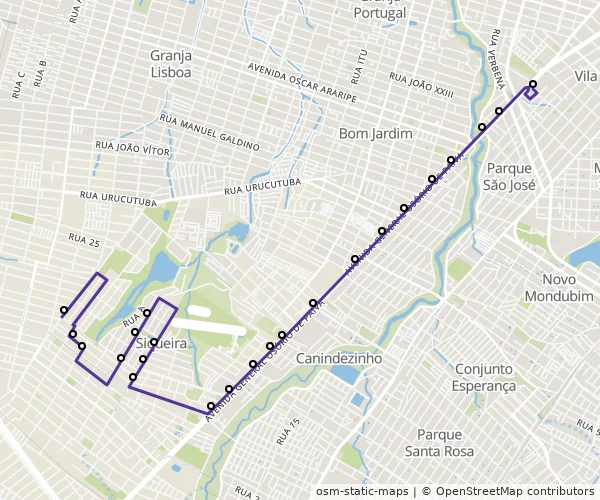 Mapa do itinerário da linha