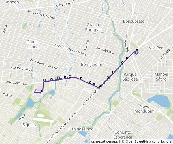 Mapa do itinerário da linha