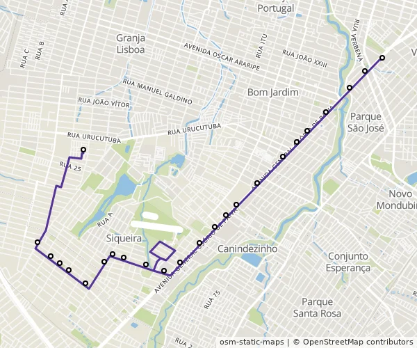 Mapa do itinerário da linha