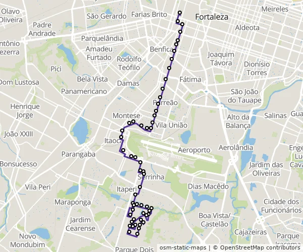 Mapa do itinerário da linha