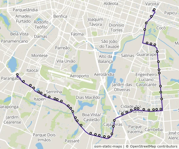 Mapa do itinerário da linha