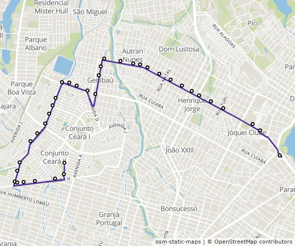 Mapa do itinerário da linha