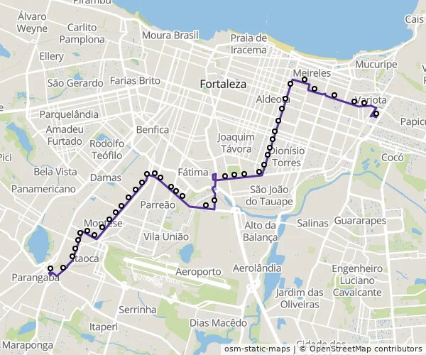 Mapa do itinerário da linha