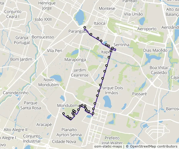 Mapa do itinerário da linha