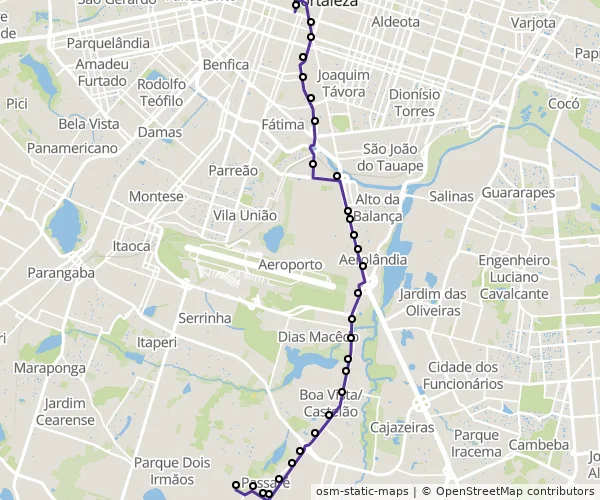 Mapa do itinerário da linha