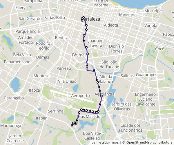 Mapa do itinerário da linha
