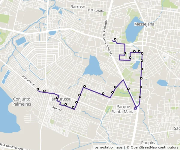 Mapa do itinerário da linha