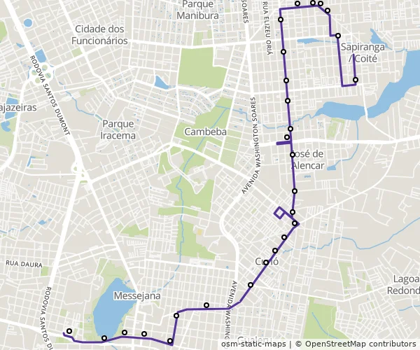 Mapa do itinerário da linha