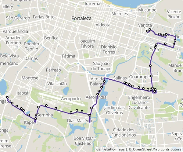 Mapa do itinerário da linha