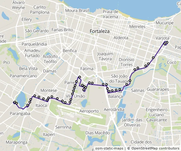 Mapa do itinerário da linha