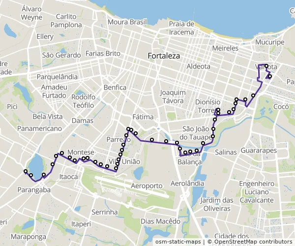 Mapa do itinerário da linha