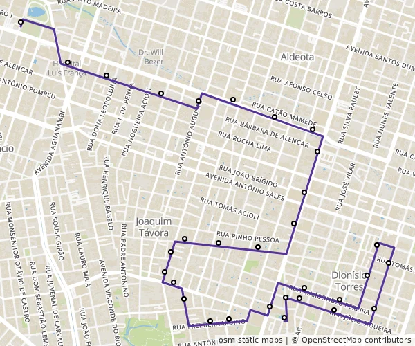 Mapa do itinerário da linha