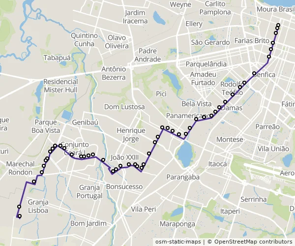 Mapa do itinerário da linha