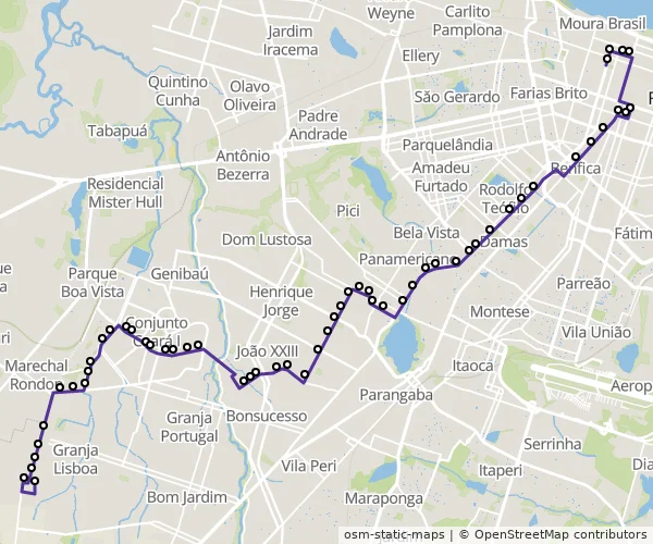 Mapa do itinerário da linha