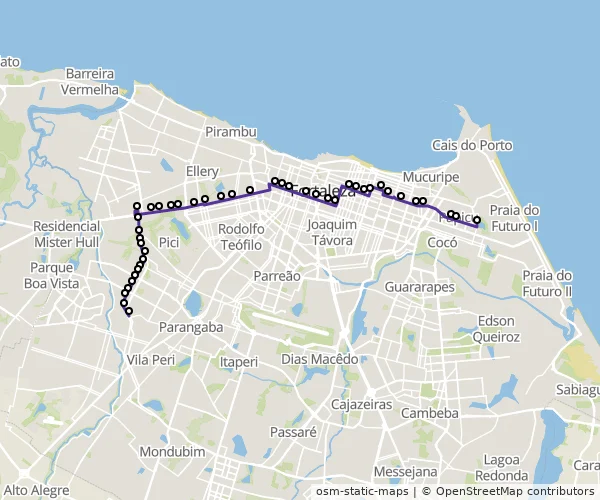 Mapa do itinerário da linha
