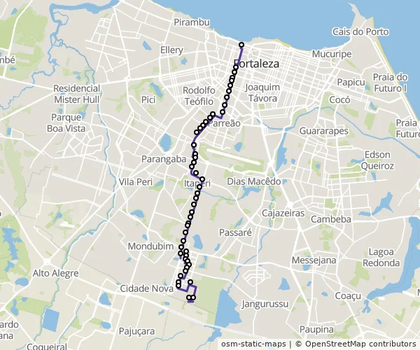 Mapa do itinerário da linha