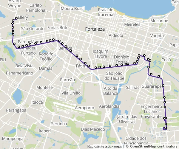 Mapa do itinerário da linha