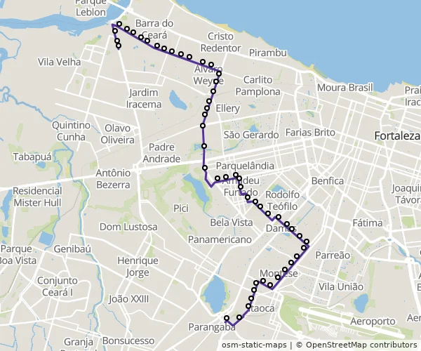 Mapa do itinerário da linha