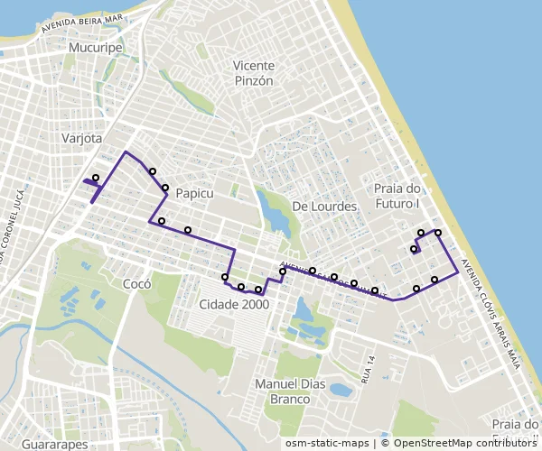 Mapa do itinerário da linha