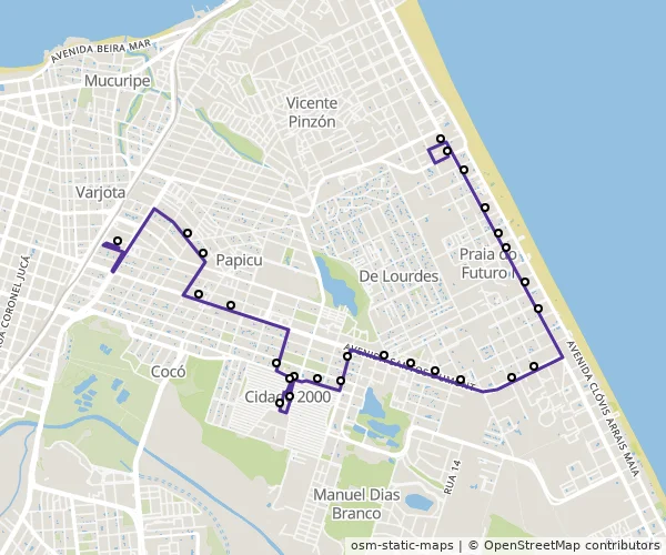 Mapa do itinerário da linha