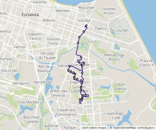 Mapa do itinerário da linha
