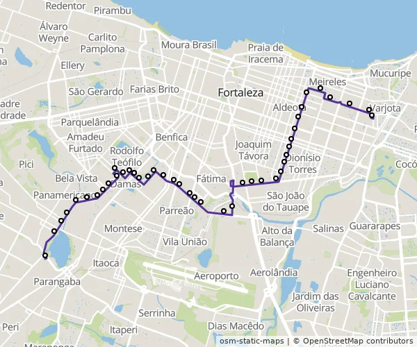 Mapa do itinerário da linha