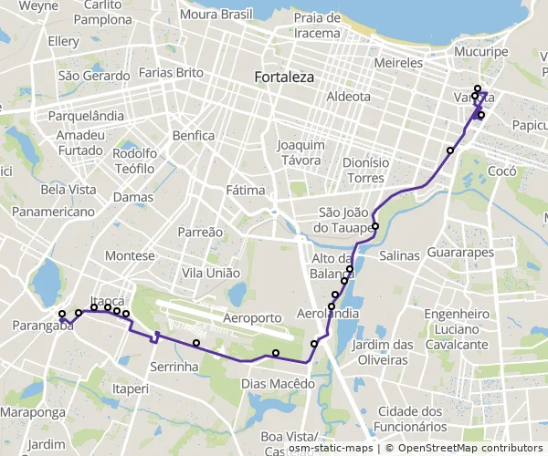 Mapa do itinerário da linha