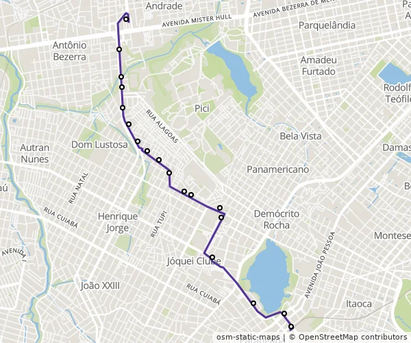 Mapa do itinerário da linha