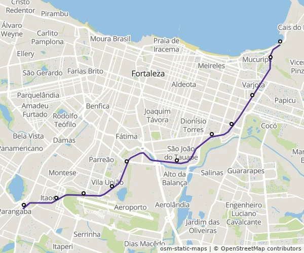 Mapa do itinerário da linha