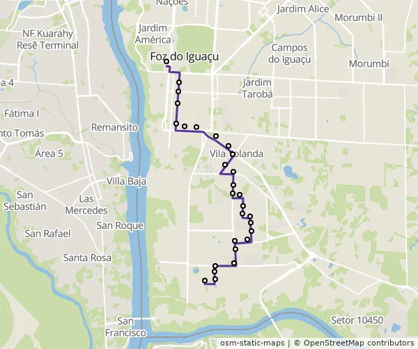 Mapa do itinerário da linha