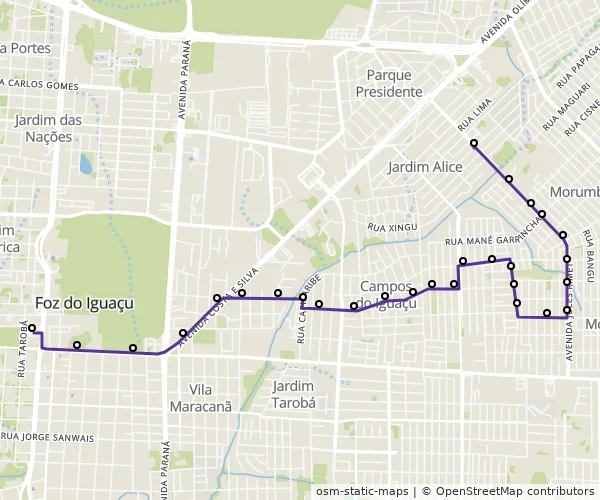 Mapa do itinerário da linha