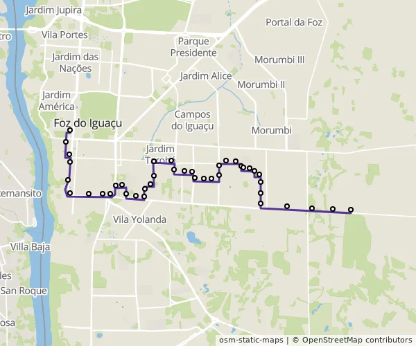 Mapa do itinerário da linha