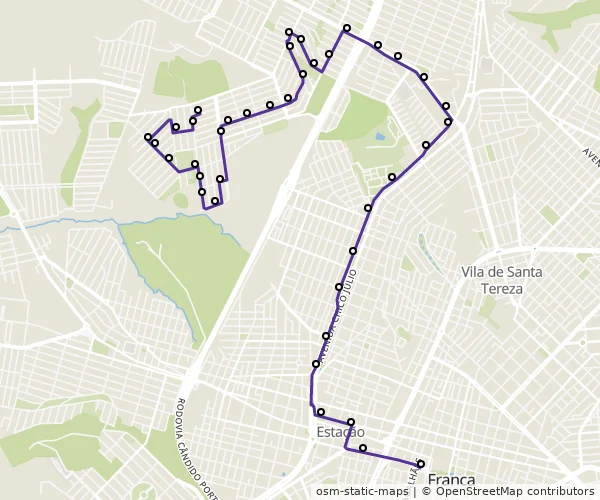 Mapa do itinerário da linha