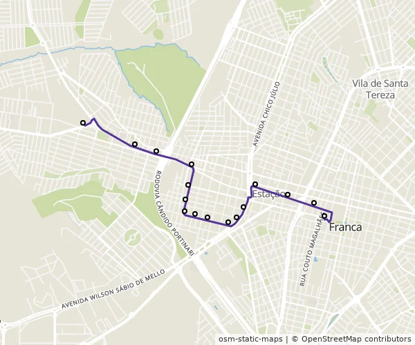 Mapa do itinerário da linha