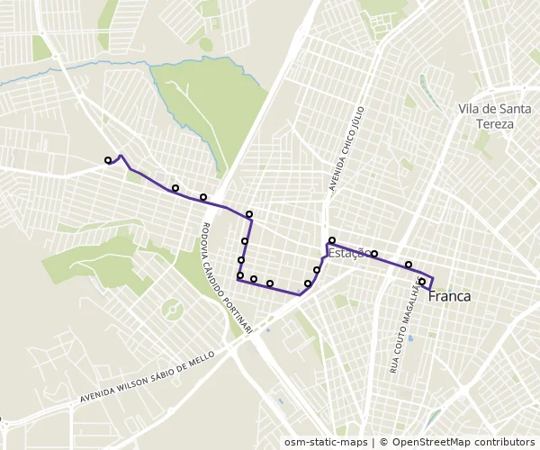 Mapa do itinerário da linha