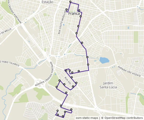 Mapa do itinerário da linha