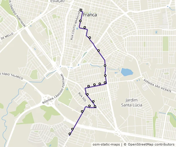Mapa do itinerário da linha