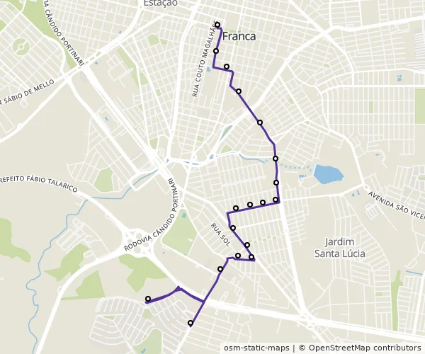 Mapa do itinerário da linha