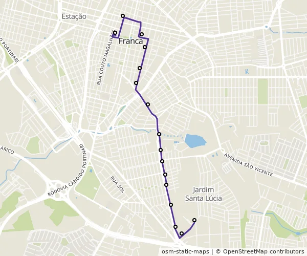 Mapa do itinerário da linha