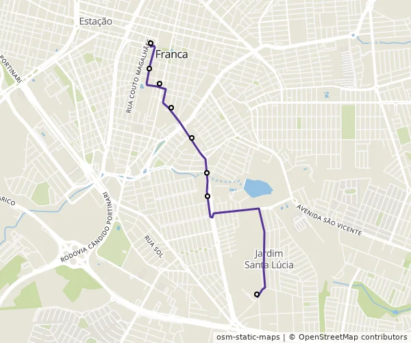 Mapa do itinerário da linha