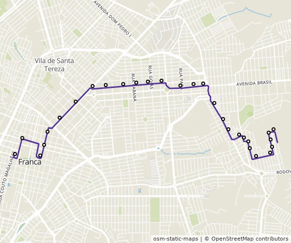 Mapa do itinerário da linha
