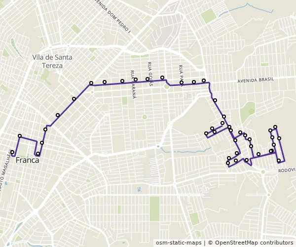 Mapa do itinerário da linha