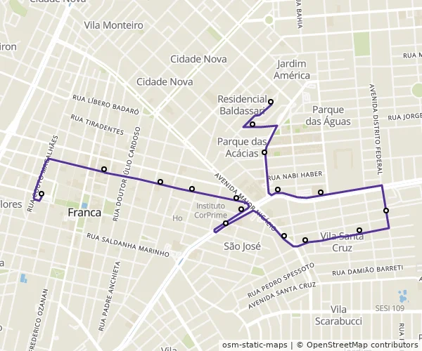 Mapa do itinerário da linha