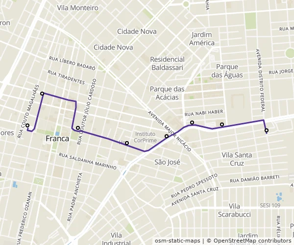 Mapa do itinerário da linha