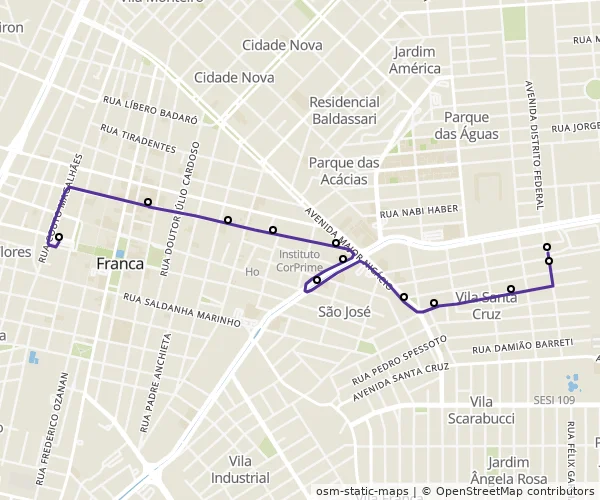 Mapa do itinerário da linha