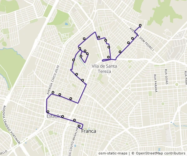 Mapa do itinerário da linha