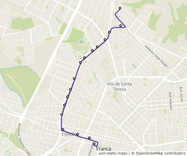 Mapa do itinerário da linha