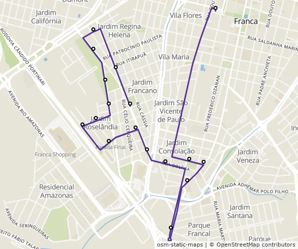 Mapa do itinerário da linha