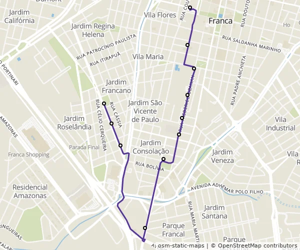 Mapa do itinerário da linha